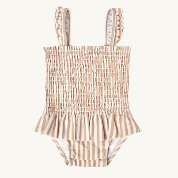 NWT - Quincy Mae skirted latte stripes swimsuit